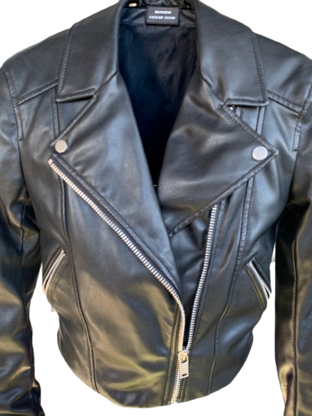 H&M Divided Faux Leather Moto Jacket Black Biker Gorpcore Grunge Goth Size 2